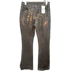 Shein Haute Babes Women's Jeans Metallic Animal Print Gold Wide Leg Size 27 NWT